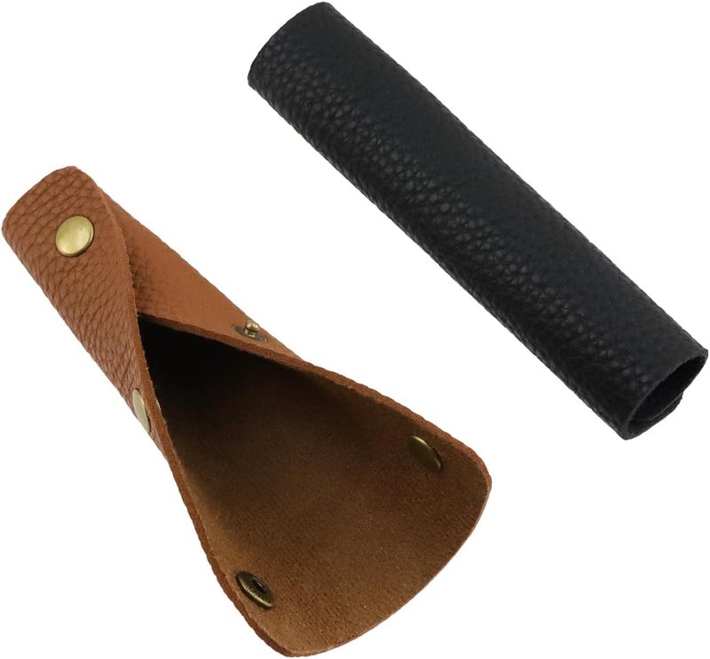 Mcredy 2 Pcs Luggage Handle Wrap Comfortable Leather Bag Strap Wrap Covers with Metal Clasp for Purse Wallet Shopping Travel Bags, Brown+Black - Image 3